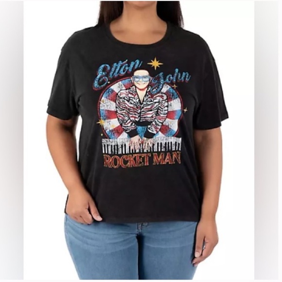 Elton John Rocket Man Black Tee - Picture 1 of 5